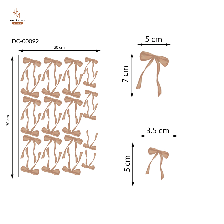 Sticker Dán Tường Nơ Nâu Vintage, Decal Trang Trí Phòng Ngủ, Phòng Bé, Gương, Góc Học Tập, Nail, Mi - Huyền My Decor