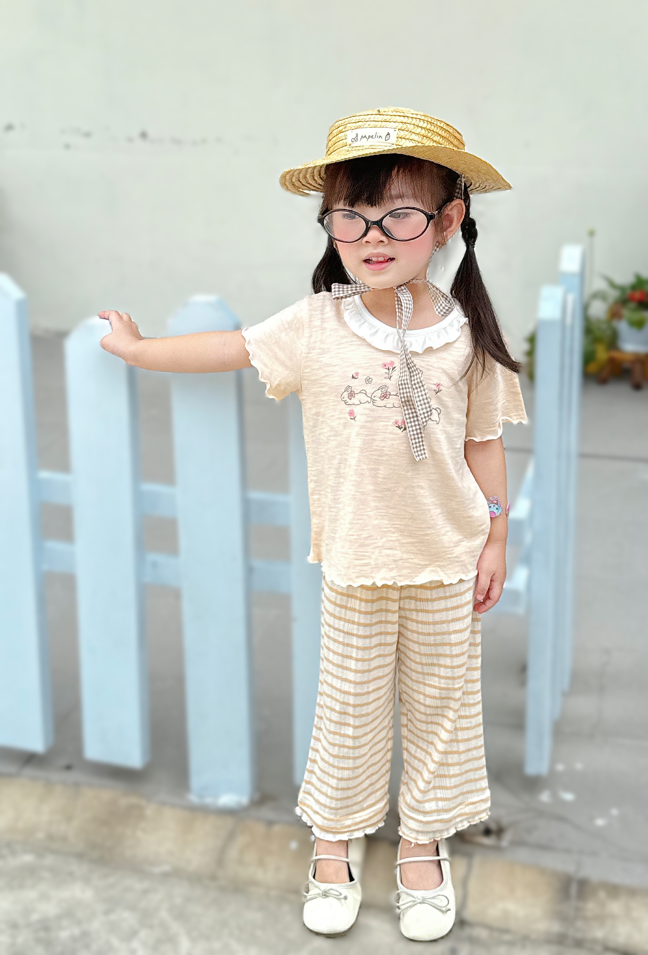 SB2377- bộ cổ bèo in thỏ, hoa