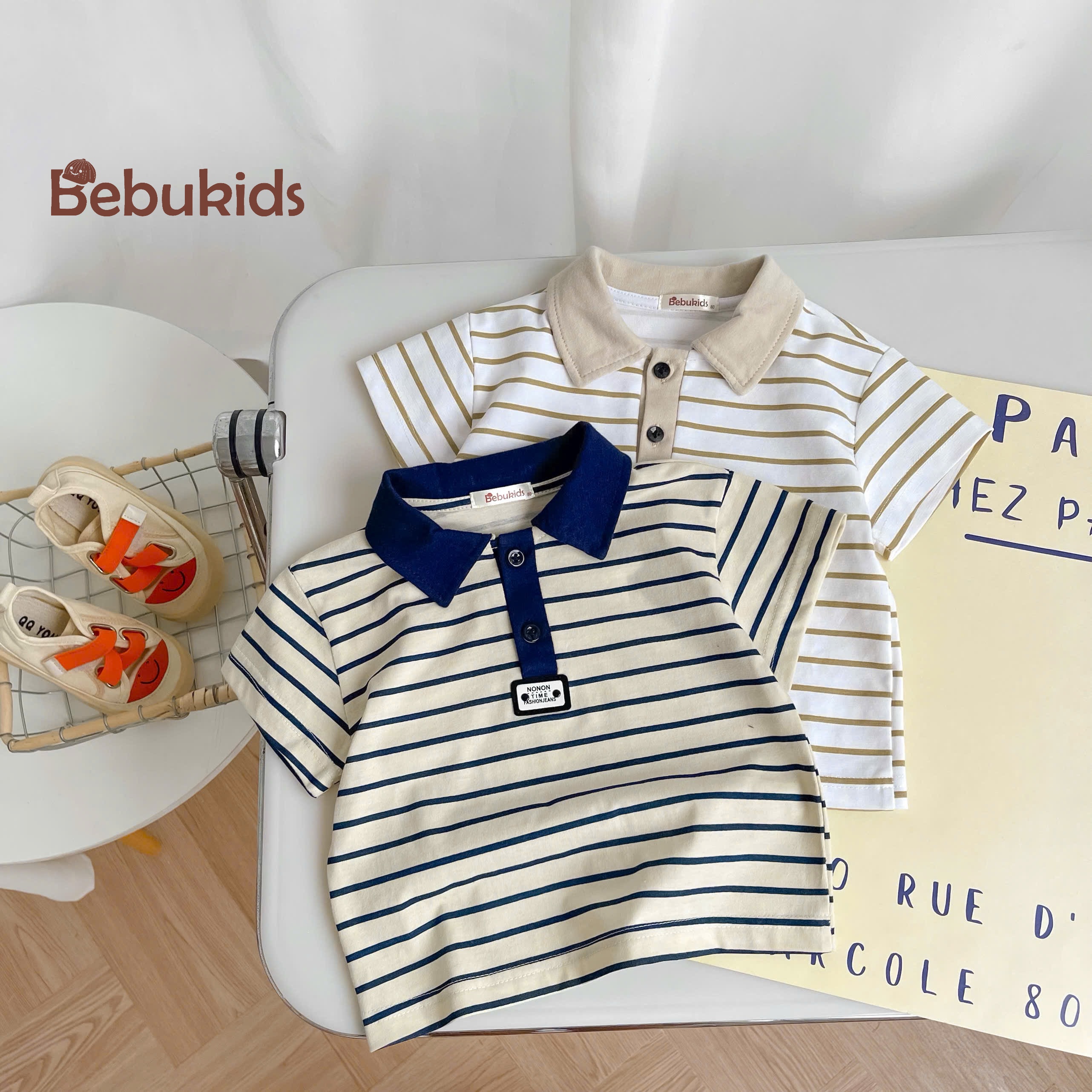 SB1844- bộ cộc tay kẻ bé trai phối cổ