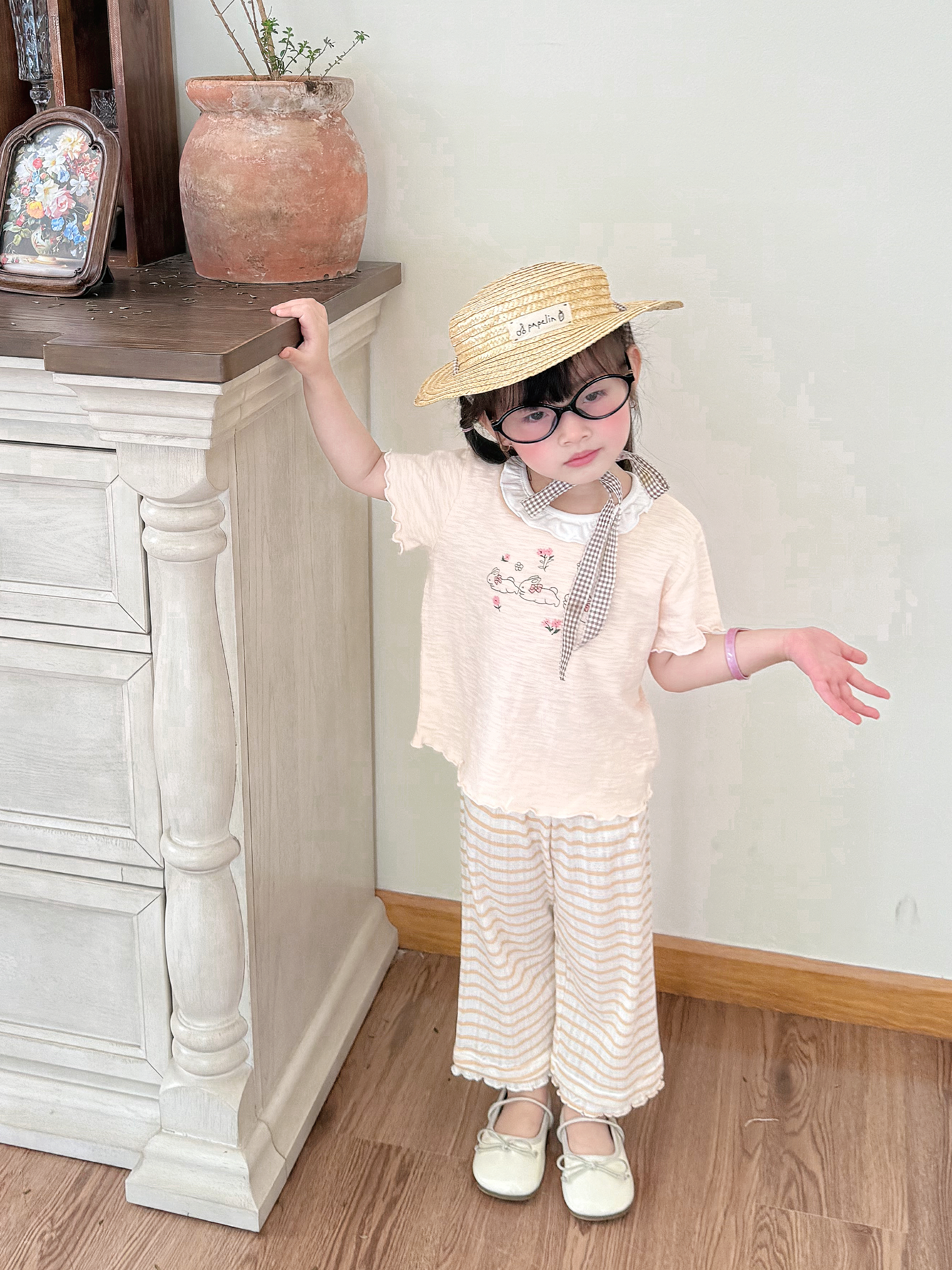 SB2377- bộ cổ bèo in thỏ, hoa