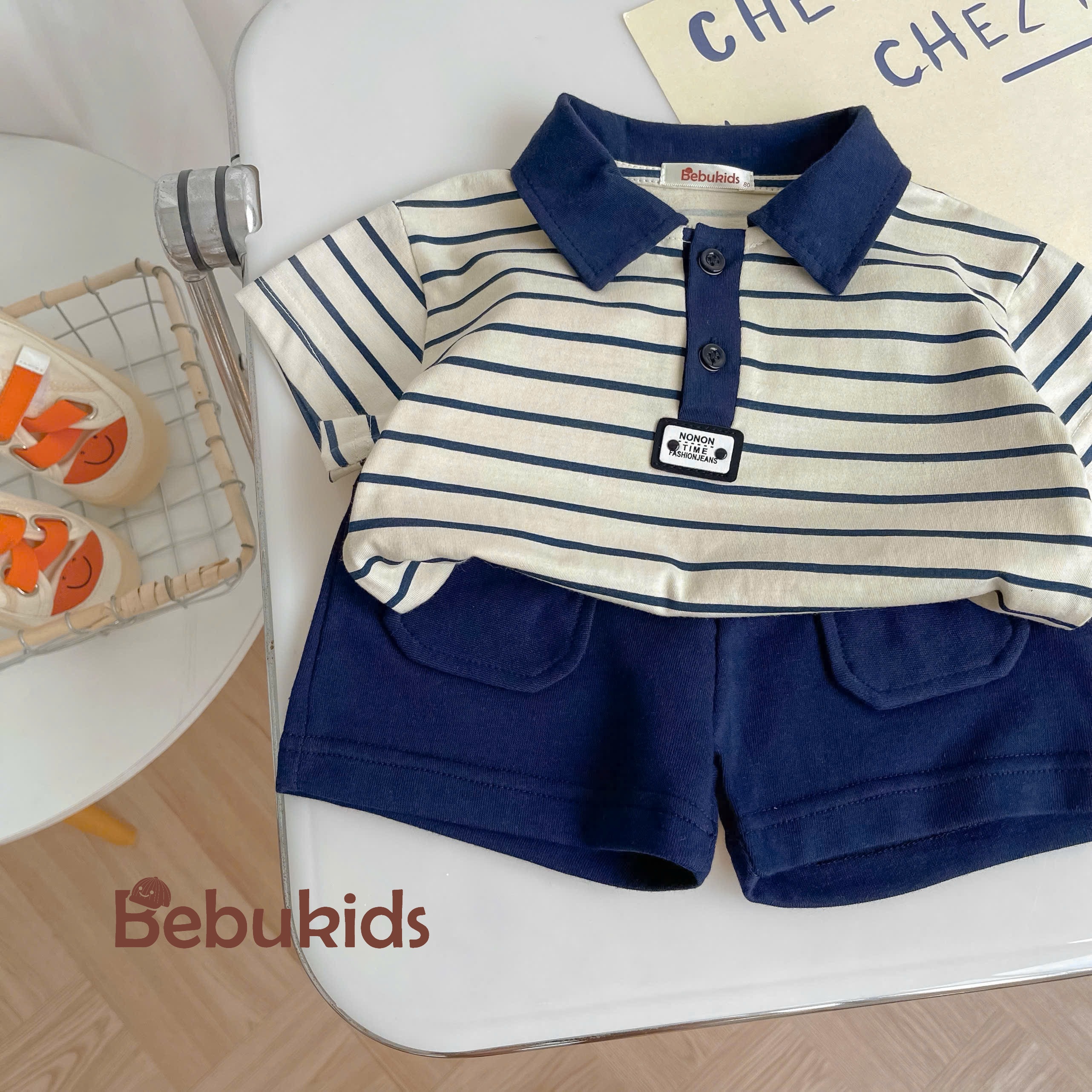SB1844- bộ cộc tay kẻ bé trai phối cổ