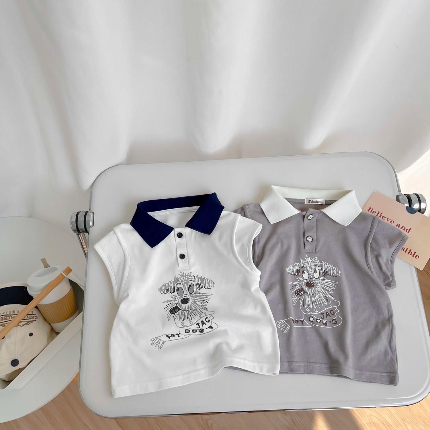 SB2428- bộ sát nách phối cổ in cún khăn chữ my dog