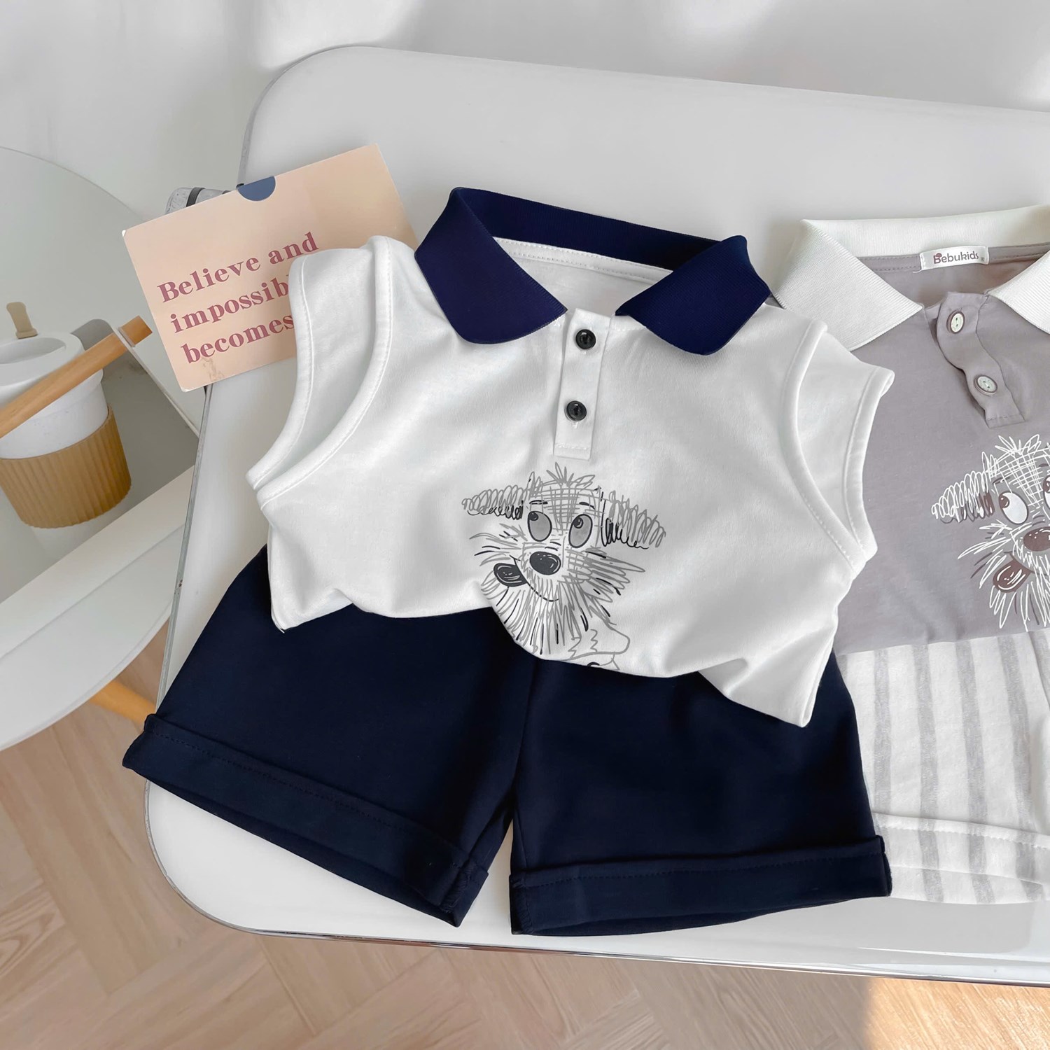 SB2428- bộ sát nách phối cổ in cún khăn chữ my dog