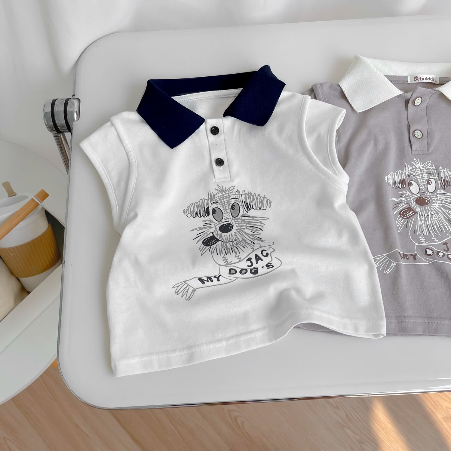 SB2428- bộ sát nách phối cổ in cún khăn chữ my dog