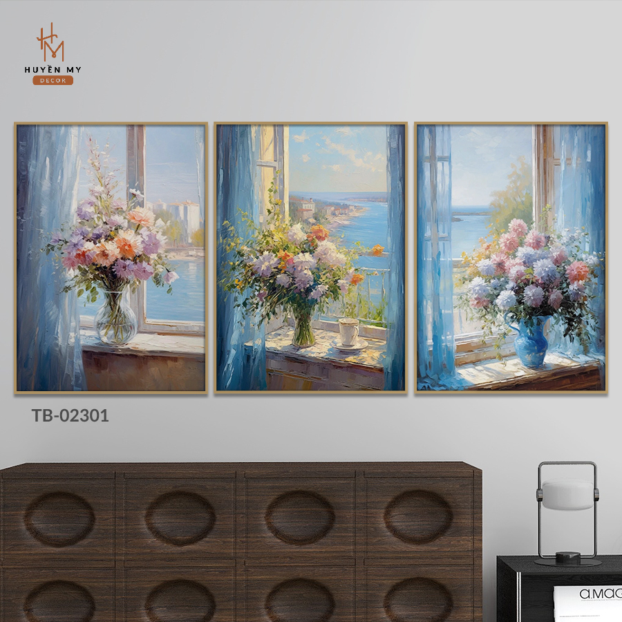 Bộ 3 Tranh Treo Tường Canvas Bình Hoa Nghệ Thuật Phong Cách - Trang Trí Phòng Khách, Phòng Ngủ Hiện Đại - Huyền My Decor