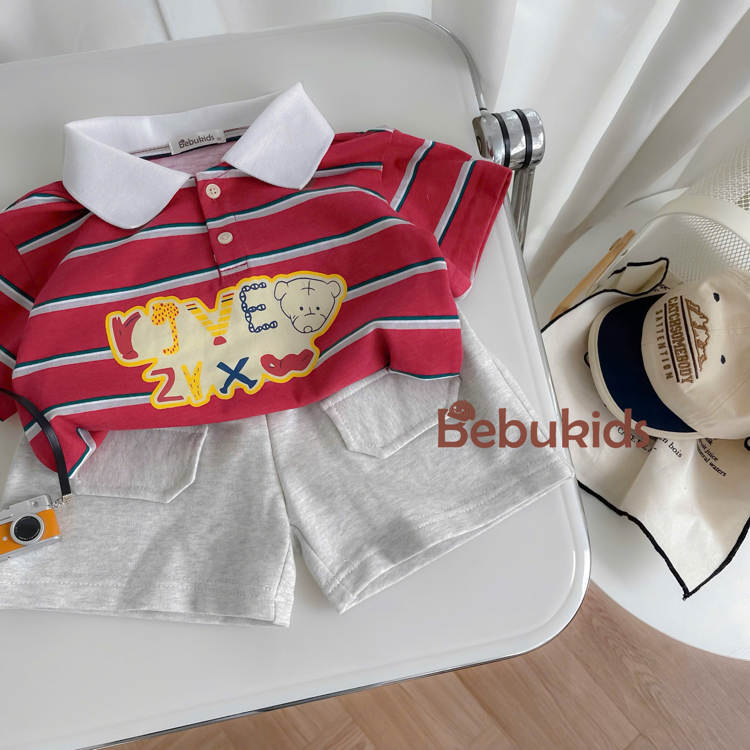 SB2351- bộ polo kẻ ngang  phối cổ in chữ,gấu
