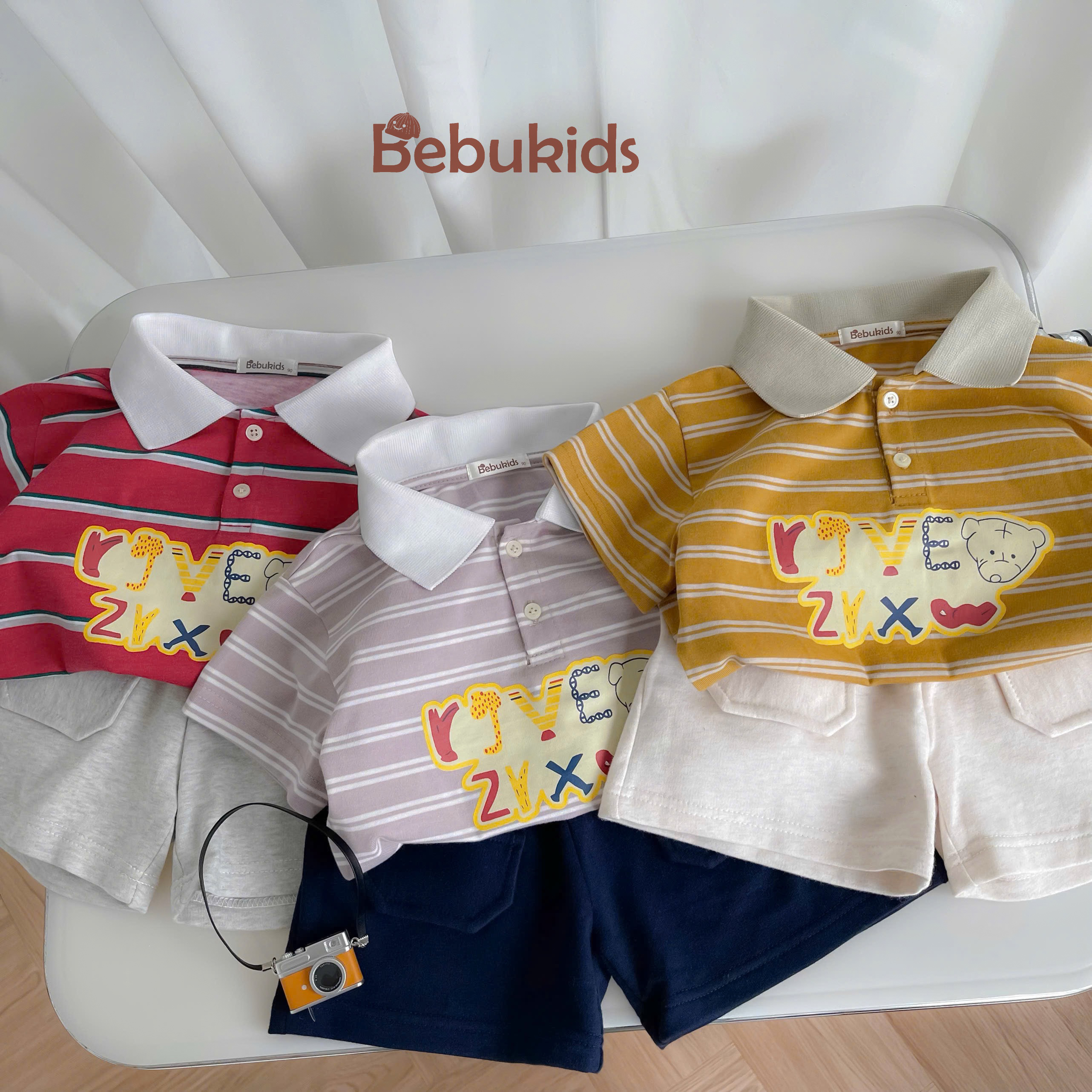 SB2351- bộ polo kẻ ngang  phối cổ in chữ,gấu