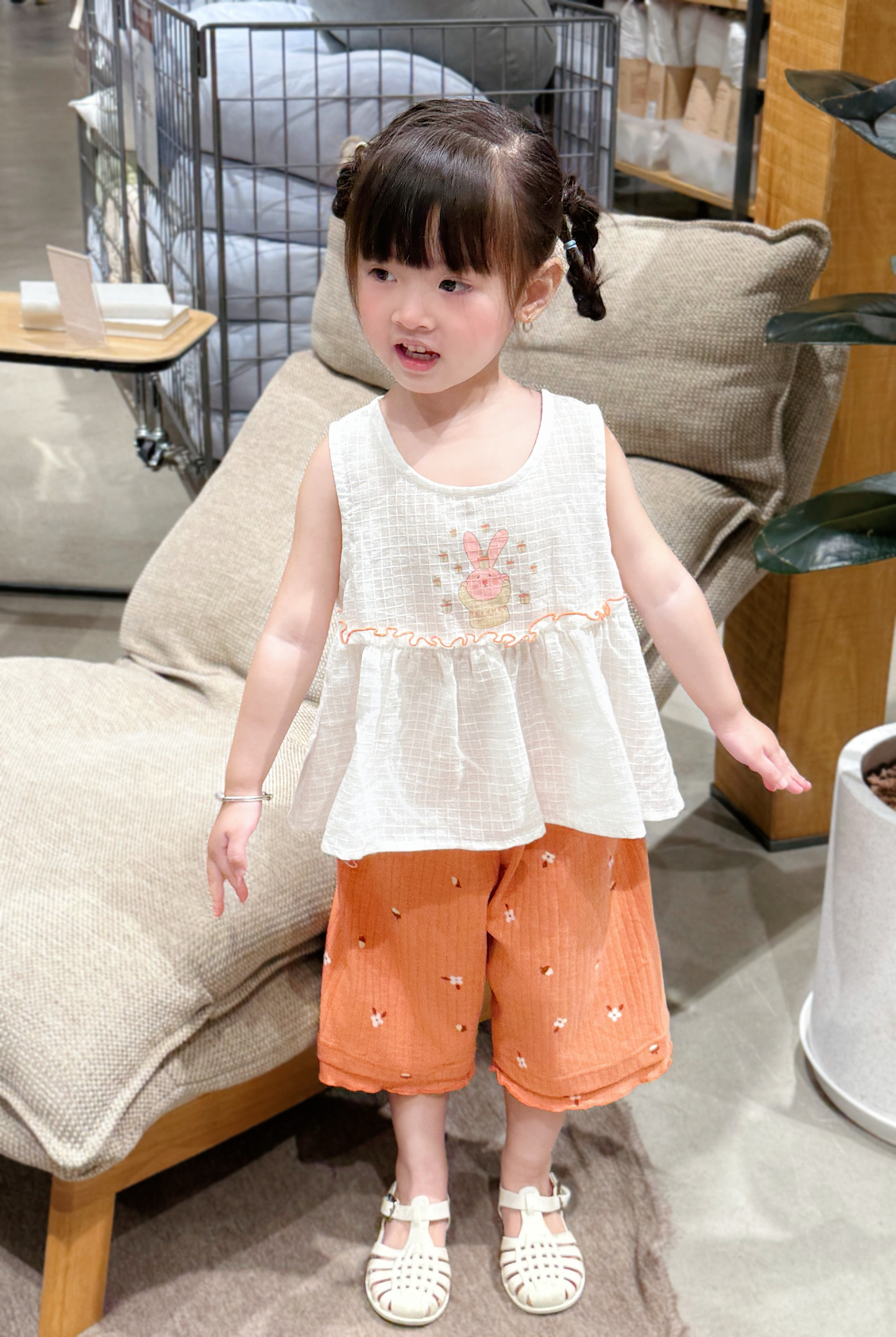 SB2431- bộ sát nách babydoll bé gái in thỏ