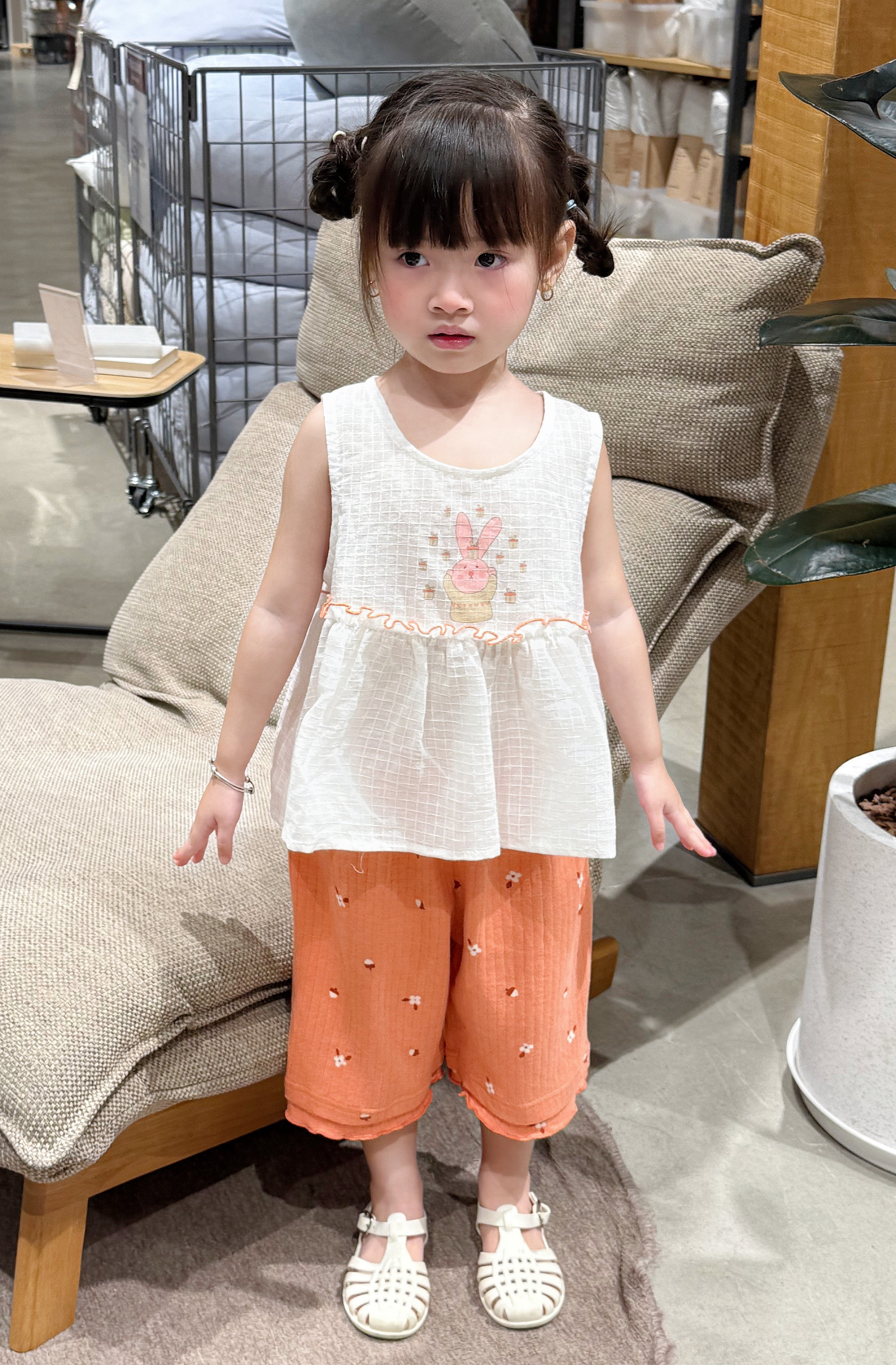 SB2431- bộ sát nách babydoll bé gái in thỏ