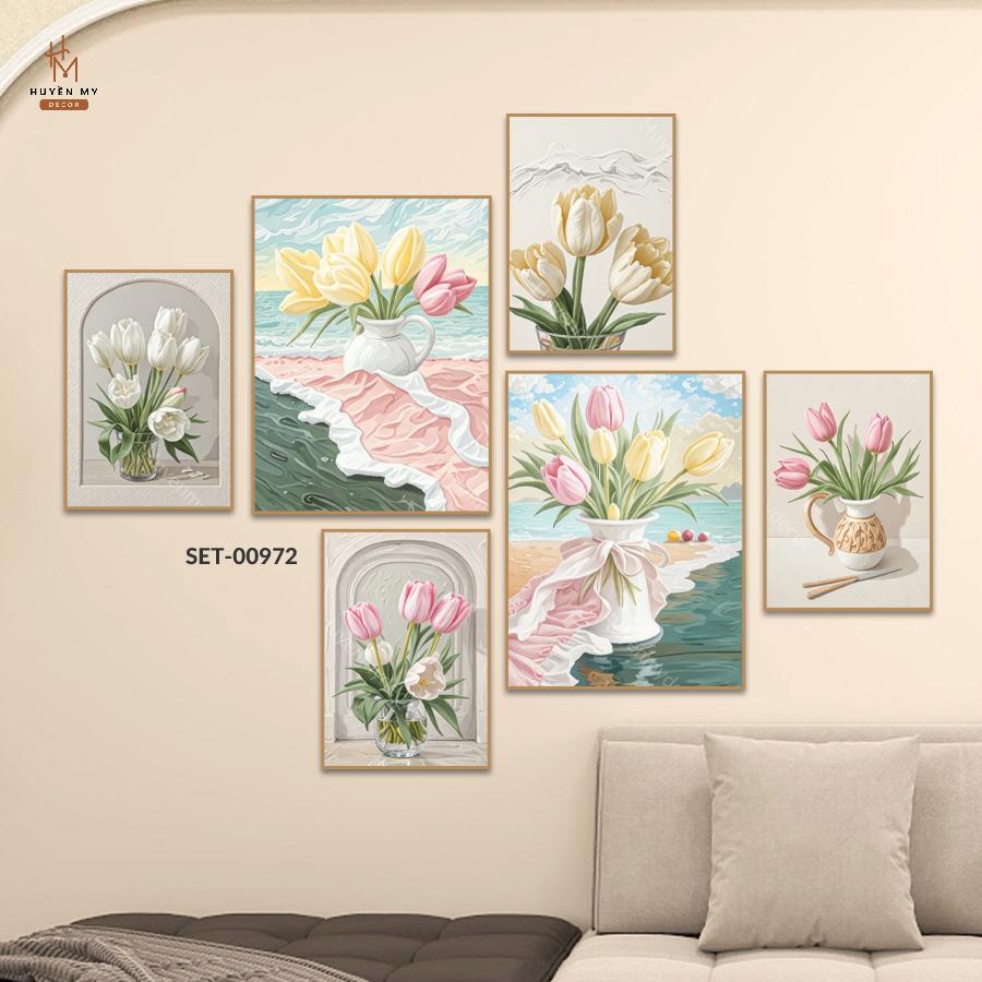 Set 6 Tranh Dán Tường Phong Cảnh Thiên Nhiên, Hoa Lá, Trang Trí Phòng Khách, Phòng Ngủ, Spa, Nail – Huyền My Decor