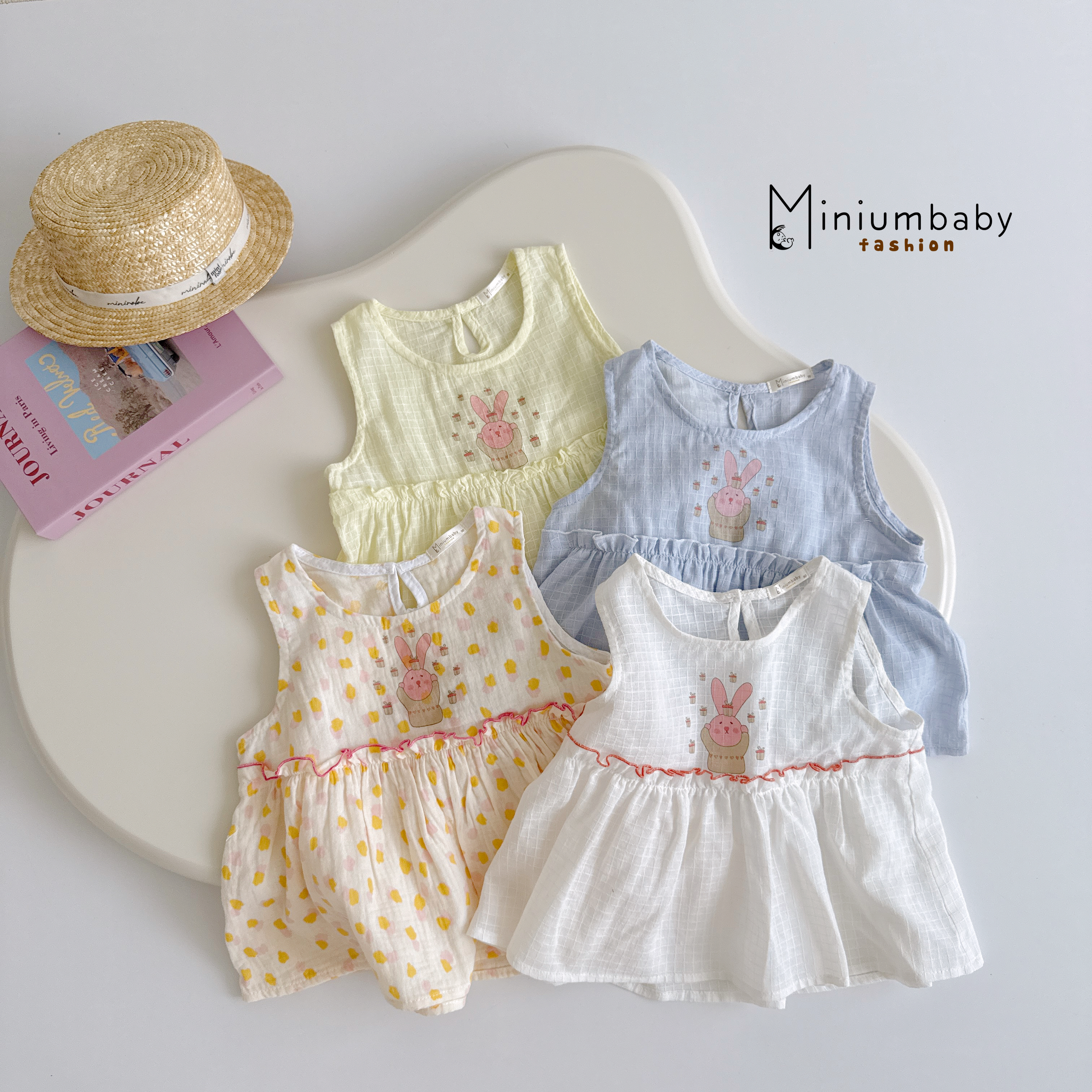 SB2431- bộ sát nách babydoll bé gái in thỏ