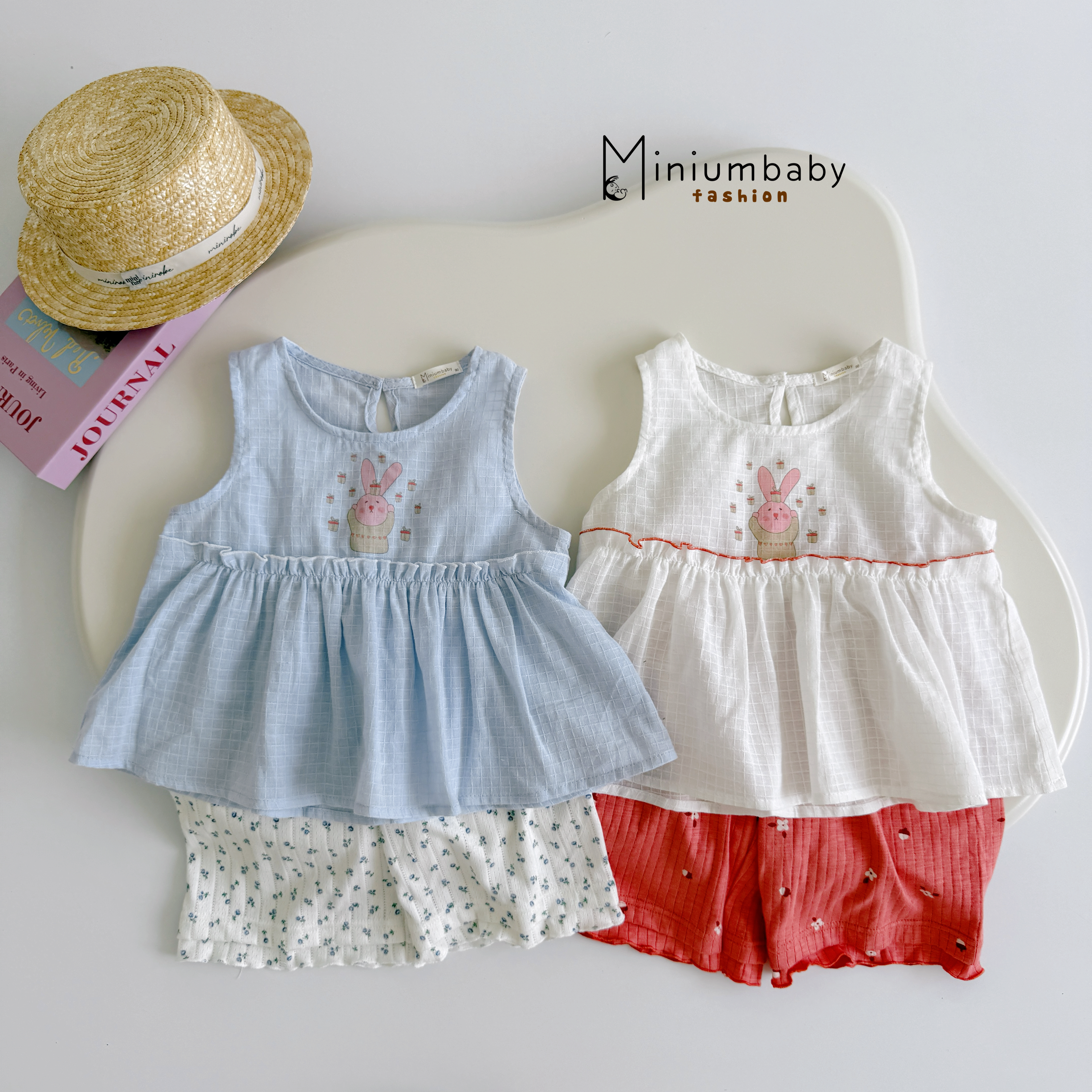SB2431- bộ sát nách babydoll bé gái in thỏ