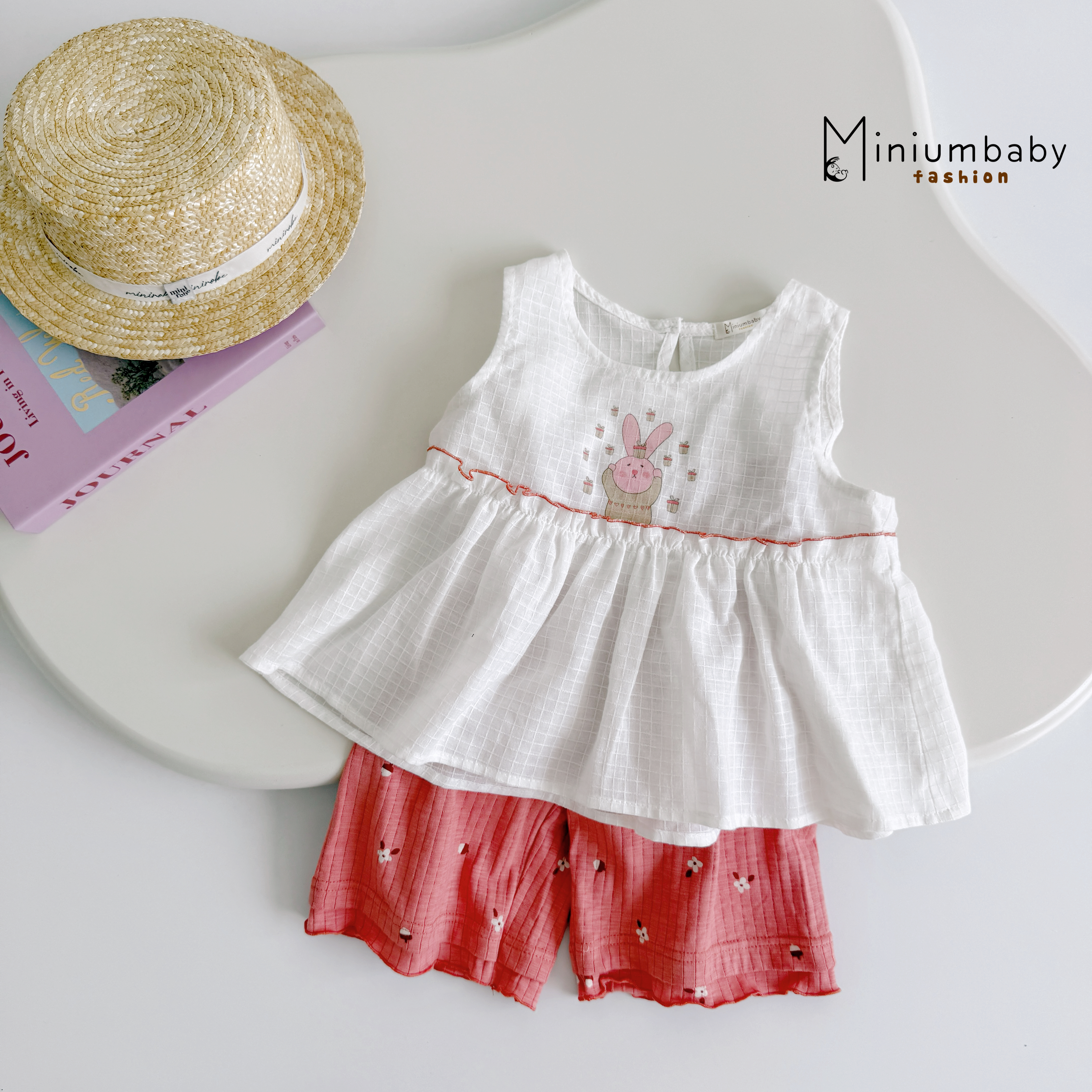 SB2431- bộ sát nách babydoll bé gái in thỏ