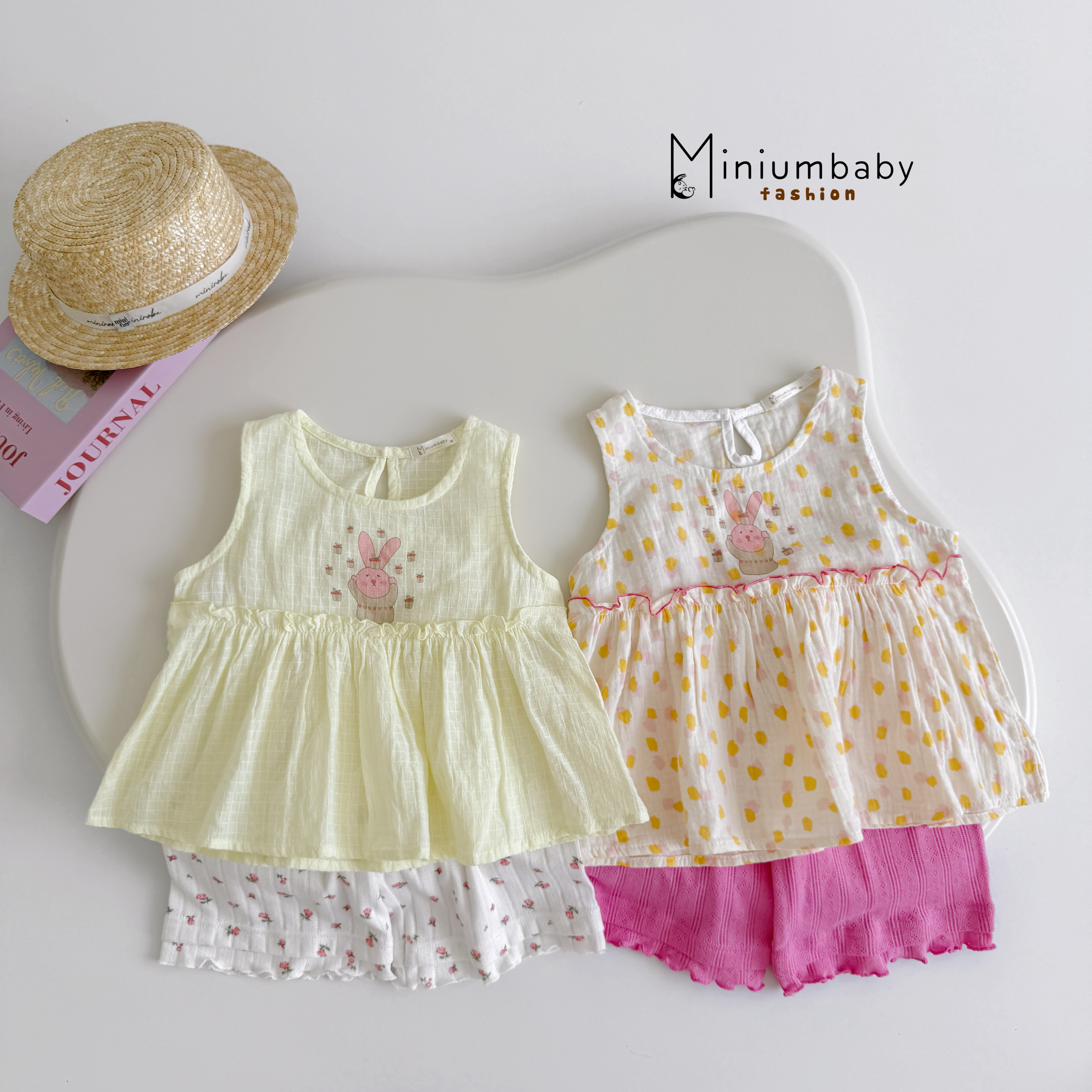SB2431- bộ sát nách babydoll bé gái in thỏ