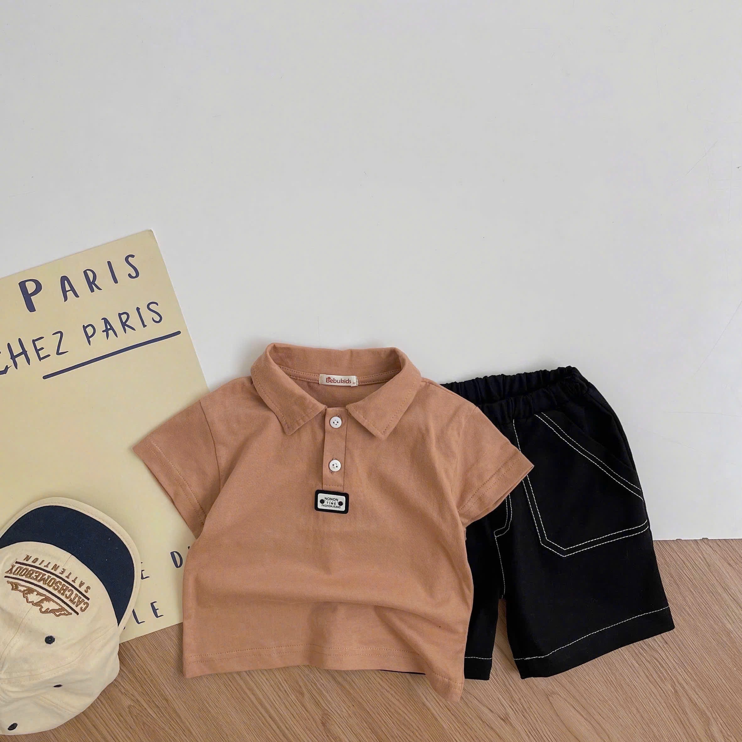 SB2386- bộ polo mix màu bé trai nâu q đen