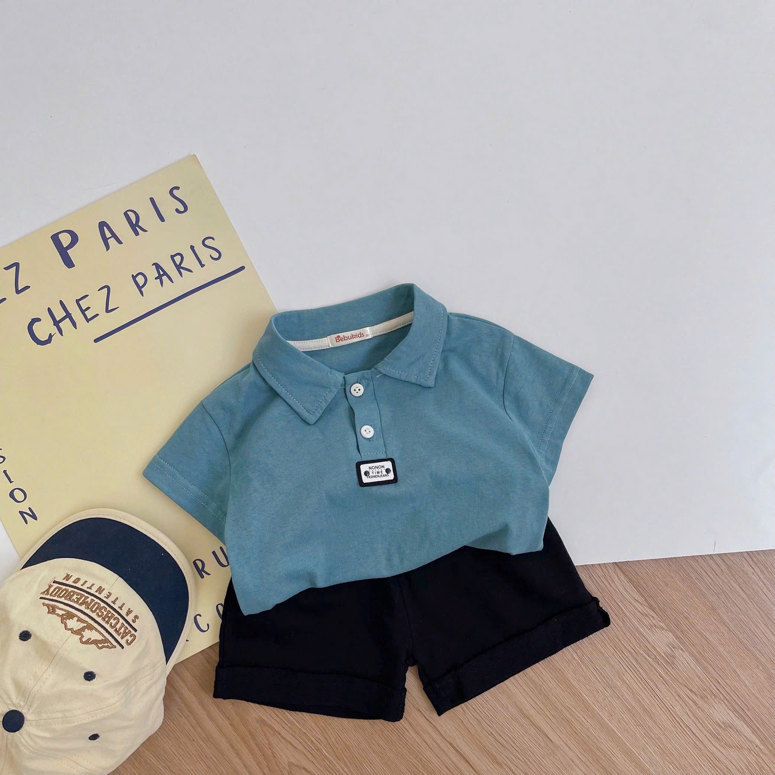 SB2386- bộ polo mix màu bé trai xanh q đen