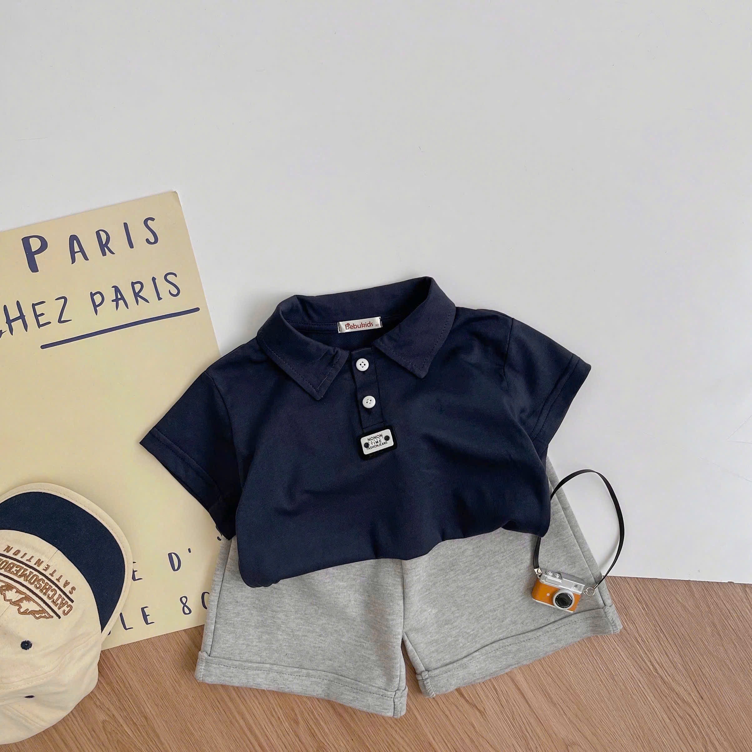SB2386- bộ polo mix màu bé trai than q ghi
