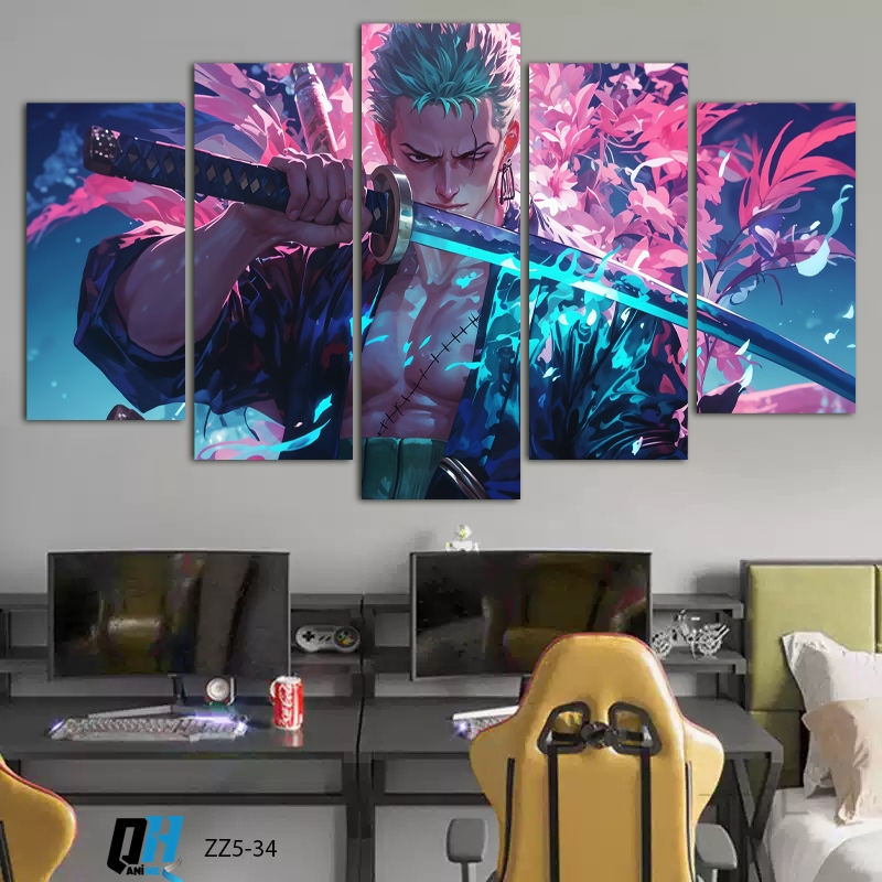 Bộ 5 Tấm Tranh Zozo One piece,Tráng Gương Fomex 5mm Dán Tường, Decor Phòng Ngủ, Phòng Game, Phòng Trẻ Em, QH Anime Decor