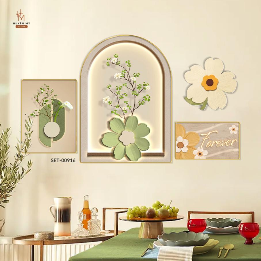 Set 4 Tranh Tráng Gương Hoa Lá, Cô Gái Hiện Đại, Trang Trí Phòng Khách, Phòng Ngủ, Nails Mi, Spa, Phòng Bếp - Huyền My Decor