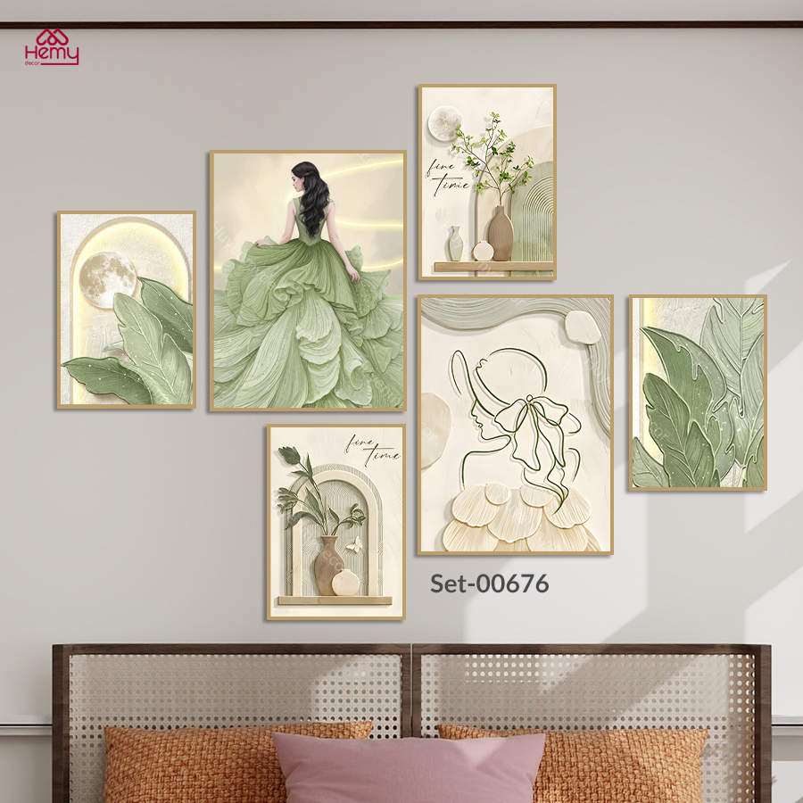 SET 6 Tranh Dán Cô Gái Nghệ Thuật, Nhiều Mẫu Hiện Đại, Decor Phòng Khách, Phòng Ngủ, Spa, LiveStream - HeMy Decor
