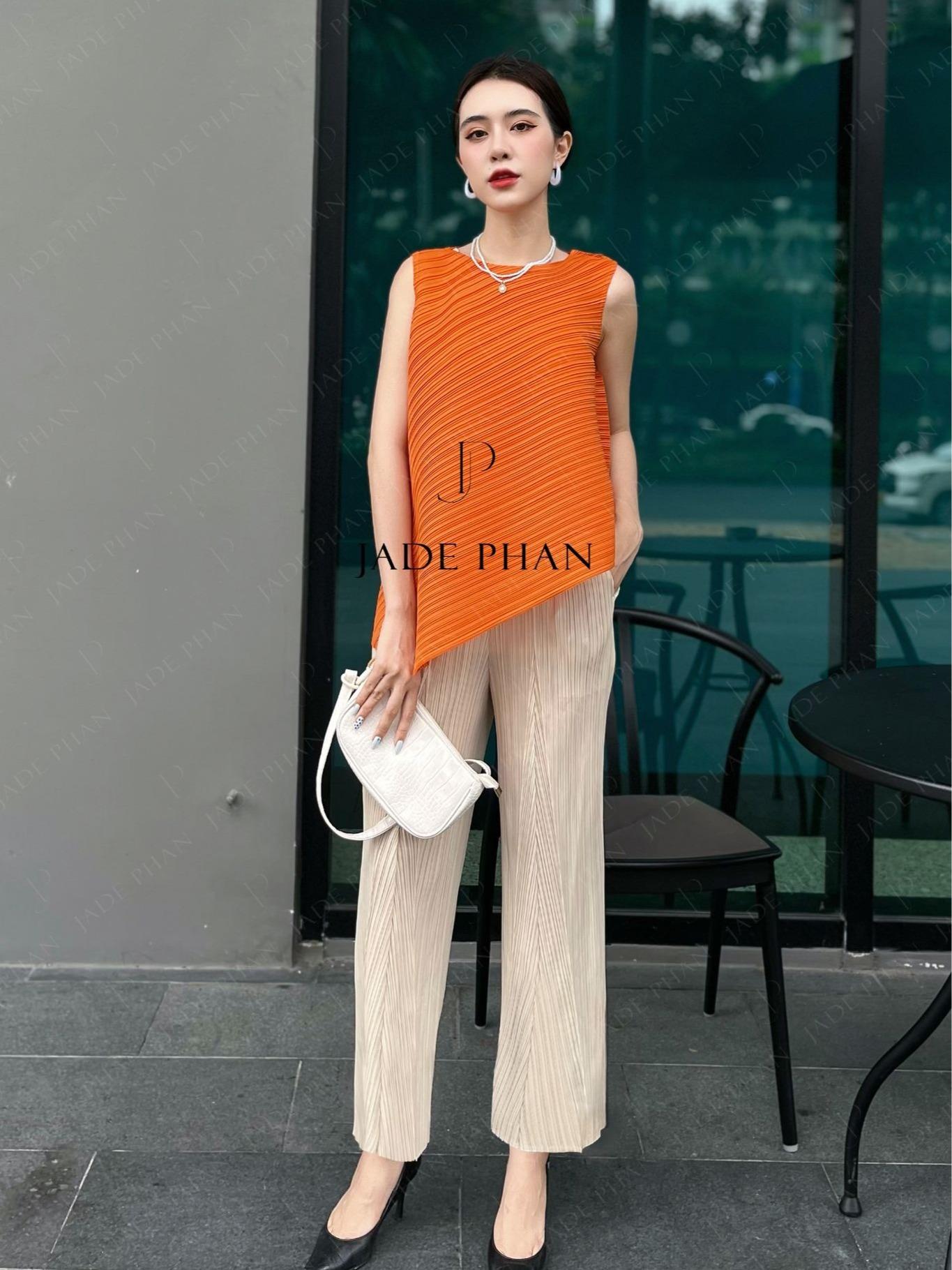 Áo Lea Cam Quần Katle Trắng dập ly cao cấp chuẩn form tôn dáng sang trọng