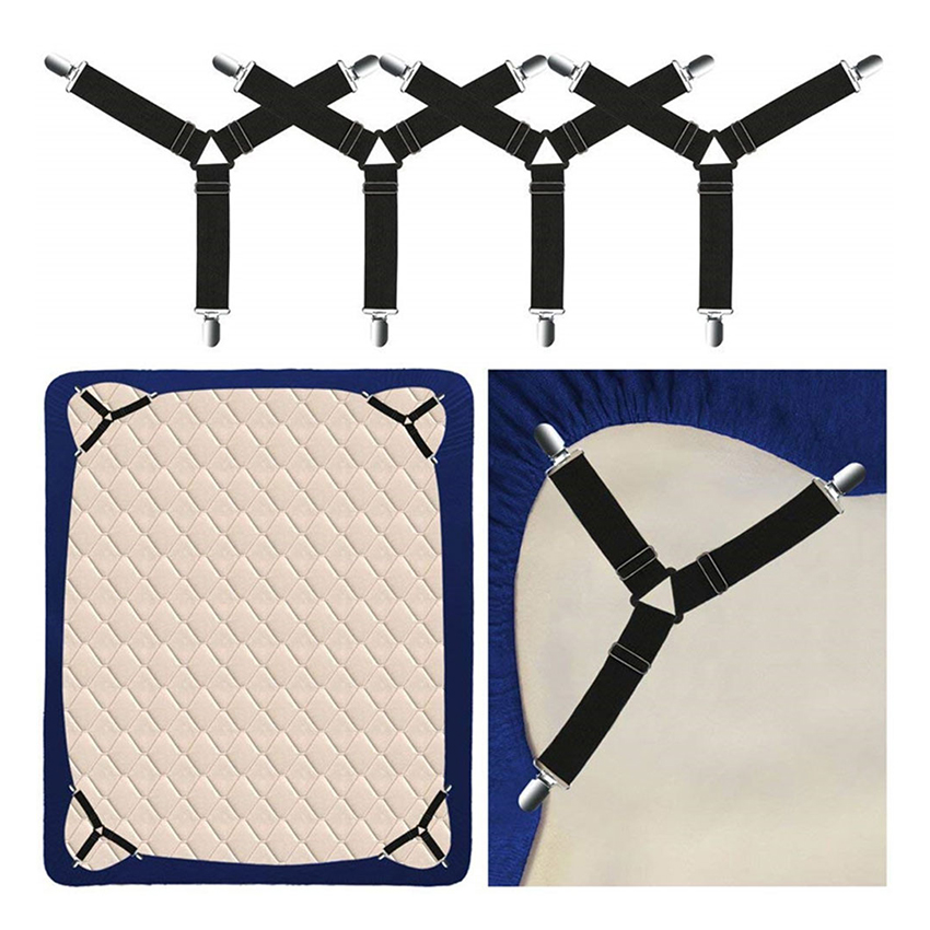 4pcs Bed Sheet Mattress Metal Clip Holder Elastic Triangle Grip Suspender BedClips-Short
