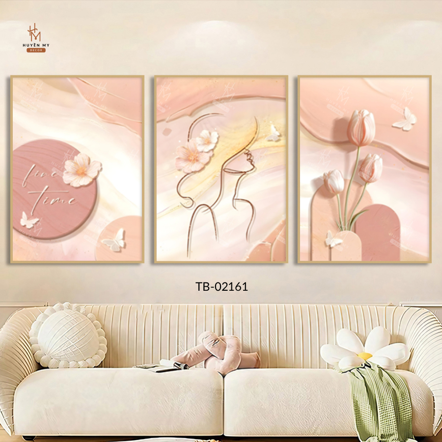 Bộ 3 Tranh Treo Tường Lụa Kim Sa Cô Gái Nghệ Thuật- Trang Trí Phòng Khách, Phòng Ngủ Sang Trọng, Nail - Huyền My Decor