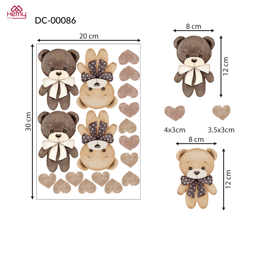 Sticker Decal Dán Tường Gấu Nâu Dễ Thương, Trang Trí Cửa Kính, Gương, Tường, Phòng Bé, Góc Học Tập - Hemy Decor