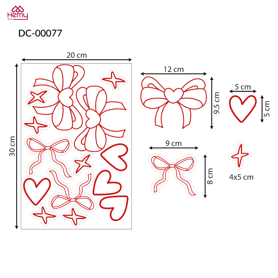 Sticker Decal Dán Tường Nơ Đỏ Dễ Thương, Trang Trí Cửa Kính, Gương, Tường, Decor Quán Cafe, Spa, Nail, Mi - Hemy Decor