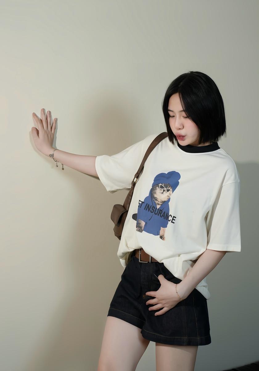 Áo thun in mèo ( TRẮNG KEM ) - SALE_4