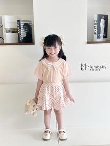 Bộ cổ phối lé phối quần váy chấm bi