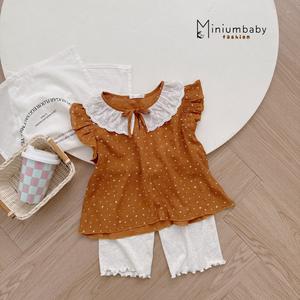 Bộ sát nách cánh tiên cổ zen đính nơ phối quần trơn