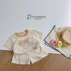 Bộ cộc quần đùi kẻ in cún, chữ woofwoof