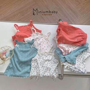 Bộ không tay quần đùi bé gái không cổ