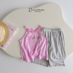 Bộ cổ yếm bé gái chấm bi in thỏ, voi, gấu