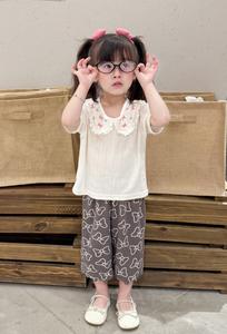 Bộ cổ sen bèo cổ in nơ phối quần dài