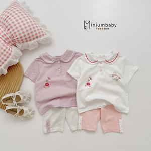 SB2445- bộ cổ sen phối ren in thỏ, hoa quần lỡ