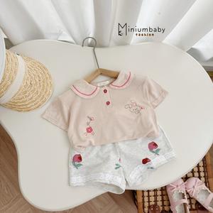 Bộ cổ sen phối ren in thỏ, hoa quần đùi