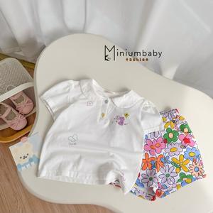 Bộ cổ sen cộc tay bé gái in thỏ, bướm