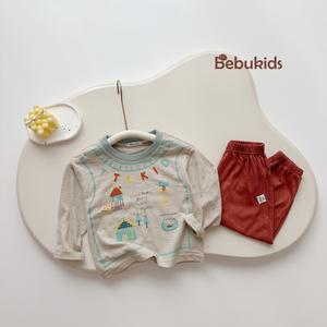 Bộ dài tay bé trai in chữ TTLKID, ngôi nhà