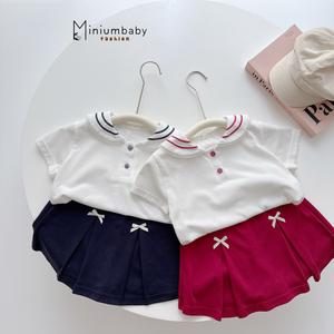 Bộ cộc quần váy bé gái có cổ