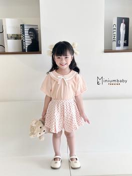 Bộ cổ phối lé phối quần váy chấm bi