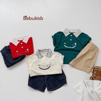 SB2230- bộ polo phối cổ kẻ in miệng cười