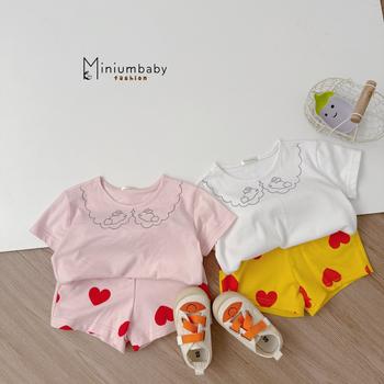 SB2285- bộ bé gái cộc tay in cổ thỏ phối quần tim