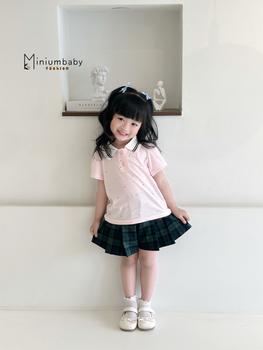Bộ cộc tay phối kẻ cổ, quần váy kẻ