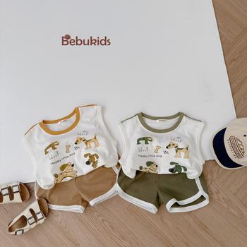 SB2323- bộ sát nách bé trai in 4 chú cún,chữ woof