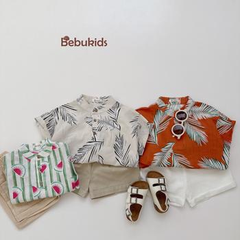 SB2326- bộ sơ mi bé trai in dừa, dưa hấu