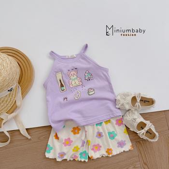 SB2357- bộ cổ yếm quần lửng in gấu đồng hồ, quần tim hoa,...