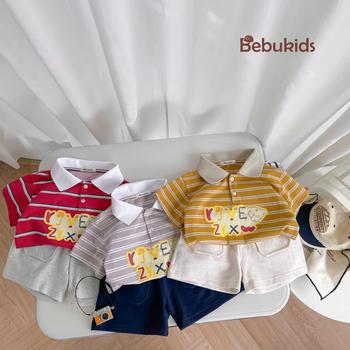 SB2351- bộ polo kẻ ngang  phối cổ in chữ,gấu