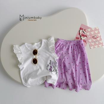 Bộ không tay quần lỡ bé gái không cổ